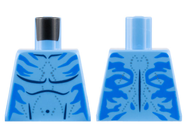 Lego Torso Na'vi with Blue Markings, Bare Chest, Silver Spots, and Dark Blue Navel Pattern / Medium Blue