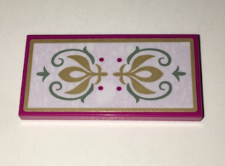 Lego Tile 2 x 4 with Gold Crest and Sand Green Scrollwork Pattern (Sticker) - Set 41068