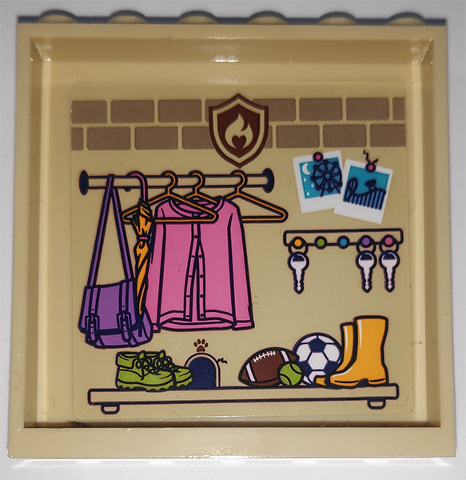 Lego Panel 1 x 6 x 5 with Balls, Shoes, Bag, Umbrella, Hanging Clothes and Keys Pattern on Inside (Sticker) - Set 41340