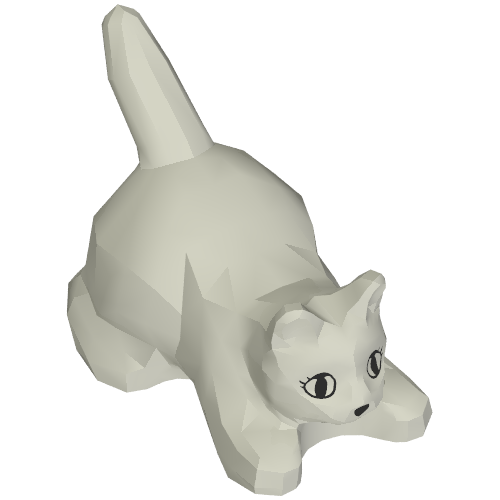 Lego Animal, Cat, Kitten Crouching with Black Eyes, Eyelashes, and Nose Print / Very Light Bluish Gray