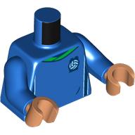 Lego Torso Soccer Shirt, Green Collar Print, Blue Arms, Nougat Hands / Blue