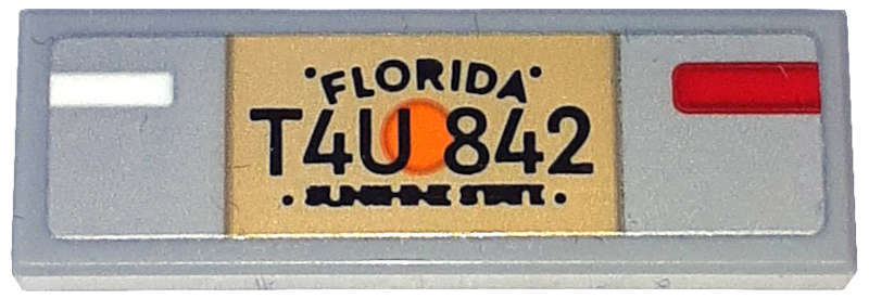 Lego Tile 1 x 3 with License Plate 'FLORIDA' and 'T4U 842' Pattern (Sticker) - Set 76917 / Light Bluish Gray