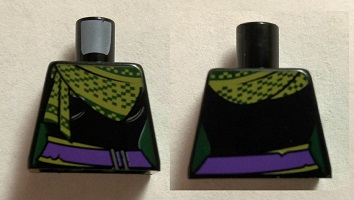 Lego Torso Female Outline with Dark Purple Sash and Green and Yellow Scarf Pattern / Black