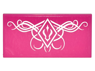 Lego Tile 2 x 4 with White Diamond with Curved Shadow Symbol and Tribal Scrollwork Pattern (Sticker) - Set 41180 / Magenta