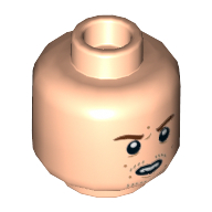 Lego Minifig Head Stan Shunpike, Reddish Brown Eyebrows, Angry, Open Mouth, Teeth, Stubble Print / Light Nougat