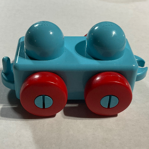 Lego Primo Wheel Base 1 x 2 with Hitches and Red Wheels / Sky Blue