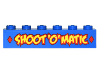 Lego Brick 1 x 6 with 2 Red Diamonds and Yellow 'SHOOT'O'MATIC' Pattern (Sticker) - Set 76035
