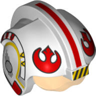 Lego Helmet with Visor Rebel Pilot, Center Ridge, Trans-Orange Visor, Red Stripes, Rebel Logo Print / White
