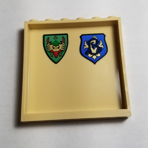 Lego Panel 1 x 6 x 5 with Coat of Arms Durmstrang Stag and Beauxbatons Crest Pattern on Inside (Stickers) - Set 75946 / Tan