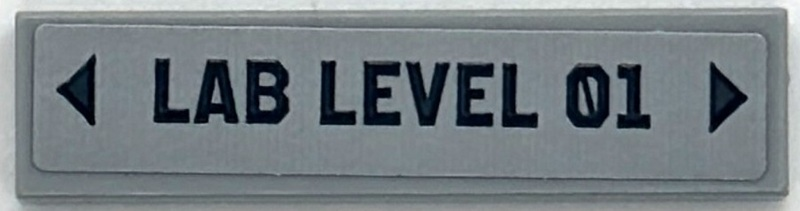 Lego Tile 1 x 4 with Dark Bluish Gray 'LAB LEVEL 01' and Triangles Pattern (Sticker) - Set 76294 / Light Bluish Gray