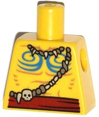 Lego Torso Bare Chest with Muscles Outline, Blue Body Paint, Bone Necklace and  Red Belt Pattern / Yellow