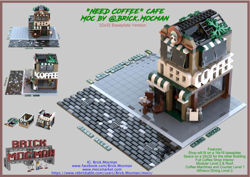 Lego The "NEED COFFEE" Cafe (Green Scheme)