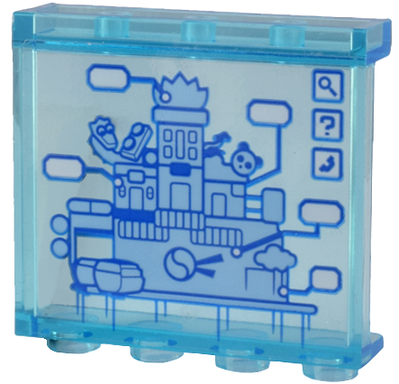 Lego Panel 1 x 4 x 3 with Side Supports - Hollow Studs with Digital Screen Map of City of Lanterns Pattern (Sticker) - Set 80036 / Trans-Light Blue