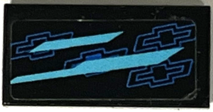 Lego Tile 1 x 2 with Medium Azure Stripes and Blue Chevrolet Logos Pattern Model Right Side (Sticker) - Set 75891