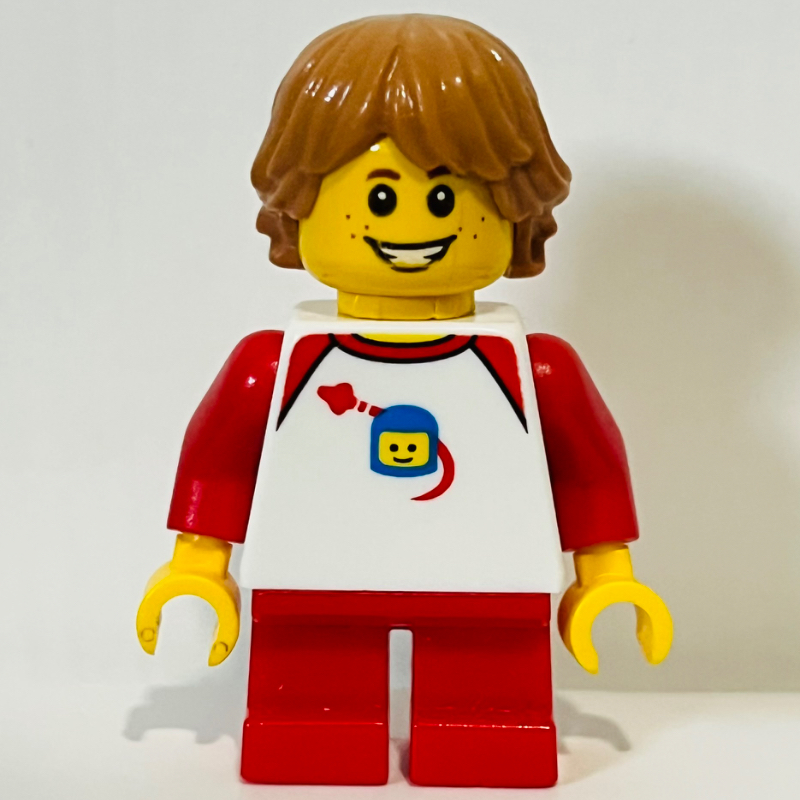 Lego Kid - White Torso, Red Legs, Medium Nougat Hair
