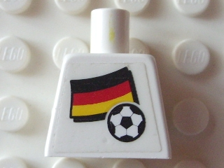 Lego Torso Soccer White/Black Team, German Flag Sticker Front, Black Number Sticker Back Pattern (specify number in listing) / White