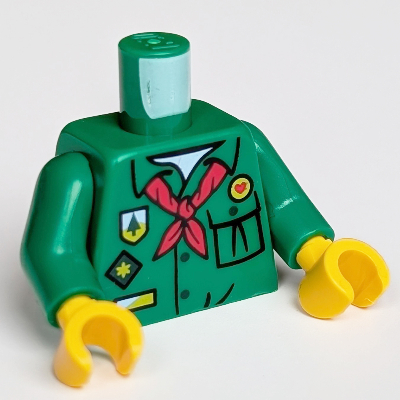 Lego Torso Shirt, Red Tie Print (Boy/Girl Scout), Green Arms, Yellow Hands