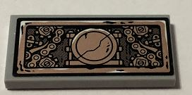 Lego Tile 2 x 4 with Copper Gears, Chains and Cracked Round Plate Pattern (Sticker) - Set 70595