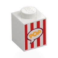 Lego Brick 1 x 1 with Popcorn Bucket Print / White