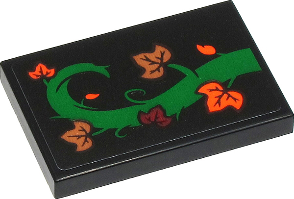 Lego Tile 2 x 3 with Green Tree Branch with Dark Red, Orange and Medium Nougat Leaves Pattern Model Right Side (Sticker) - Set 40423