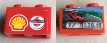 Lego Brick 1 x 2 with Screen, Car and '2/ 01:29:18' Lap Time on One Side and Shell/Vodafone Logo on Reverse Pattern (Stickers) - Set 8144-1
