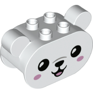 Lego Duplo Brick 2 x 4 x 2 Rounded Ends with Ears and Bear Face, Black Eyes, Nose, Mouth, Bright Pink Cheeks Print