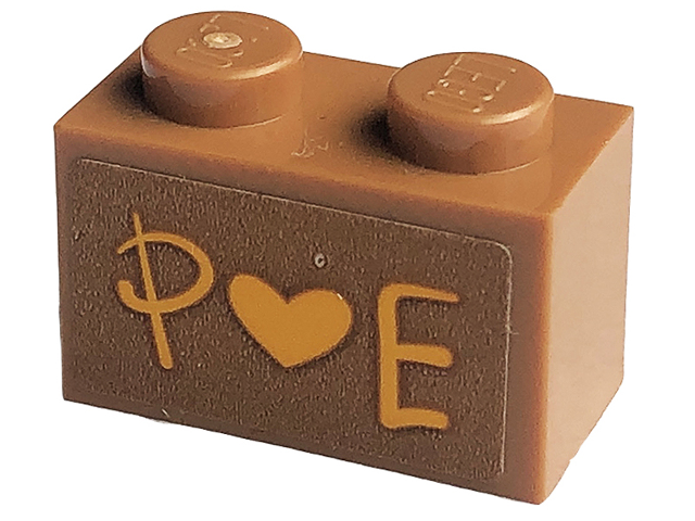 Lego Brick 1 x 2 with Bright Light Orange 'P Heart E' Pattern (Sticker) - Set 41447
