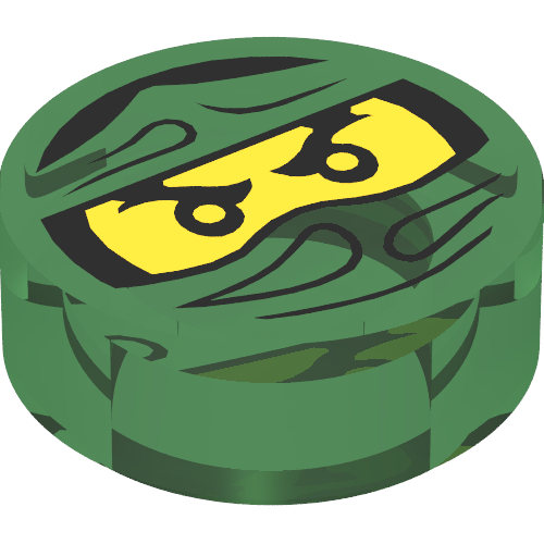 Lego Tile Round 1 x 1 with Ninjago Trapped Lloyd Print / Trans-Green