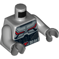 Lego Torso Armor with Black and Red Lines on Chest and Silver Belt with Red Buckle Print, Light Bluish Gray Arms, Dark Bluish Gray Hands / Light Bluish Gray