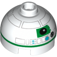 Lego Brick Round 2 x 2 Dome Top, Hollow Stud with Green R2 Astromech Droid Print / White