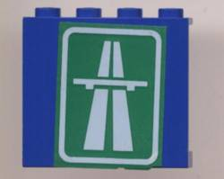 Lego Panel 1 x 4 x 3 with White Highway, Overpass and Rounded Rectangle on Green Background Pattern (Sticker) - Set 6653 / Blue
