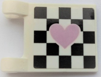 Lego Flag 2 x 2 Square with Flat Edge with Metallic Pink Heart on Black Checkered Background Pattern Model Right Side (Sticker) - Sets 41350 / 41351 / 41352 / White