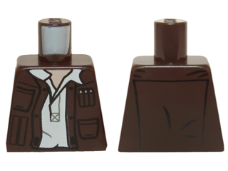 Lego Torso SW Open Jacket with Pockets and Gadgets and White Open Undershirt with Collar Pattern / Dark Brown
