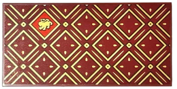 Lego Tile, Modified 4 x 8 Inverted with Studs on Edges with Gold Squares and Lines with Black Outlines and HP Gryffindor House Lion on Red Background Pattern (Sticker) - Set 76416 / Dark Red