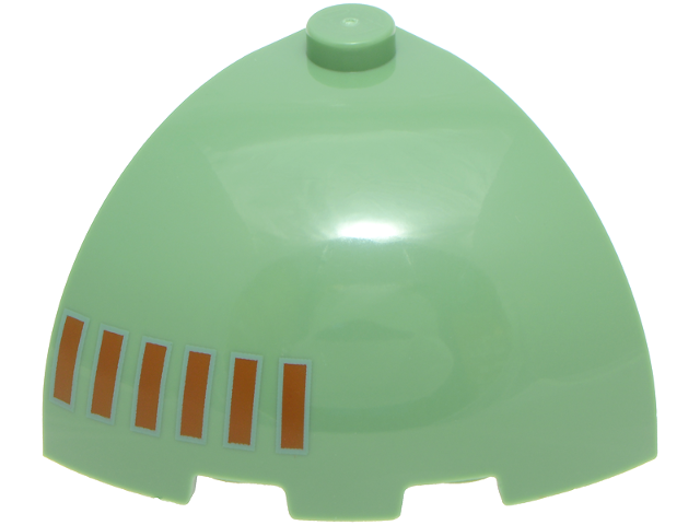 Lego Brick, Round Corner 3 x 3 x 2 Dome Top with 6 Dark Orange Rectangles Pattern / Sand Green