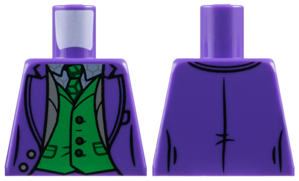 Lego Torso Suit Jacket Open over Sand Blue Shirt and Green Tie and Vest with Dark Green Buttons and Pockets Pattern / Dark Purple