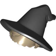 Lego Hair and Hat, Floppy Witch Hat, Short Hair, Dark Tan Pattern