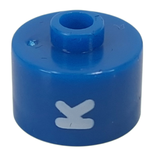 Lego Pen Bead, Round Long, Flat Edge with White 'K' Print / Blue