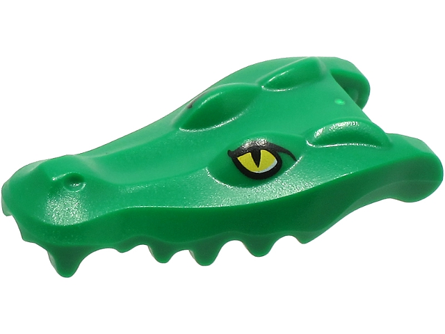 Lego Animal Body Part, Alligator / Crocodile Head Upper Jaw with Yellow Eyes Print / Green