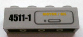 Lego Brick 1 x 4 with '4511-1' and 'MOTOR / OIL' Pattern (Sticker) - Sets 4511 / 10157 / Light Bluish Gray