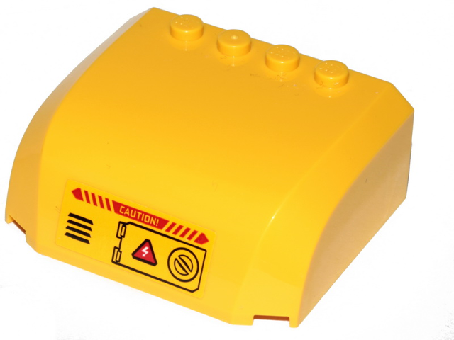 Lego Windscreen 5 x 6 x 2 Curved Top Canopy with 4 Studs with 'CAUTION!', Hatch and Vents Pattern (Sticker) - Set 60264 / Yellow
