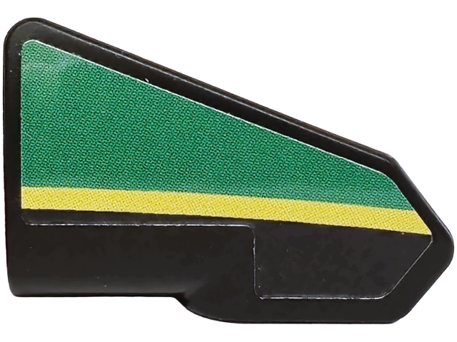 Lego Technic, Panel Fairing # 7 Very Small Smooth Short, Side A with Green Panel and Yellow Stripe Pattern (Sticker) - Set 42240