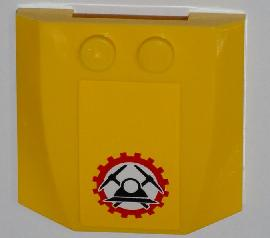 Lego Wedge 4 x 4 x 2/3 Triple Curved with Miners Logo (Helmet with Crossed Pickaxes in Gear) Pattern (Sticker) - Sets 4200 / 4201 / Yellow