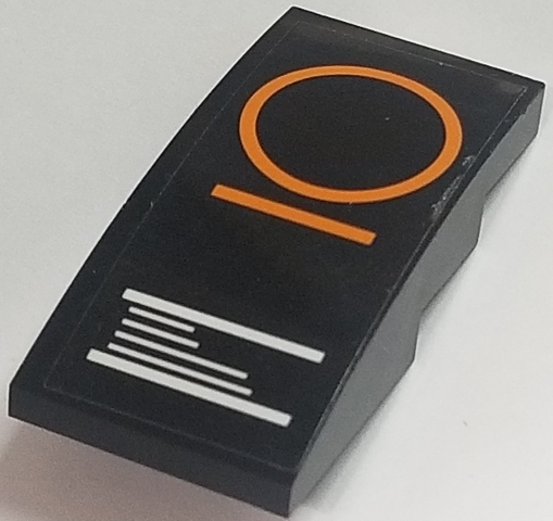 Lego Slope, Curved 4 x 2 with Orange Circle and Orange and White Lines on Black Background Pattern (Sticker) - Set 70615