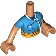 Lego Minidoll Torso Woman with Nougat Arms and Hands with Dark Azure Uniform, White/Dark Blue Trim, Bright Light Orange Belt Print / Nougat