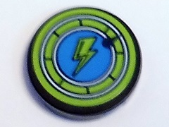 Lego Tile, Round 2 x 2 with Bottom Stud Holder with Lime Lightning Bolt in Dark Azure Circle with Lime Border Pattern (Sticker) - Set 41346