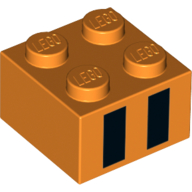 Lego Brick 2 x 2 with Two Black Rectangles Print / Orange