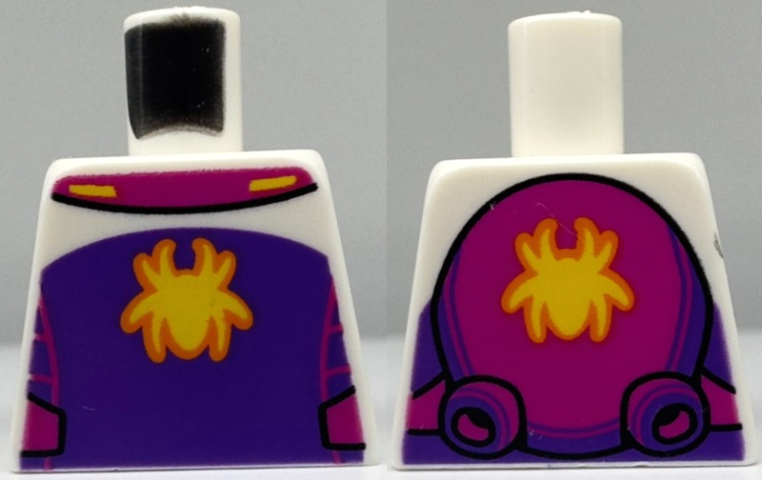 Lego Torso Yellow Spider on Dark Purple Panel with Magenta Web and Side Panels Pattern / White