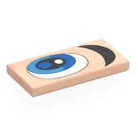 Lego Tile 2 x 4 with White/Blue Eye, Black Eyebrow, Left Print