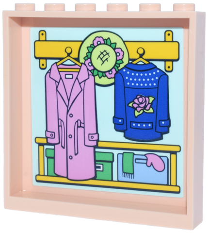 Lego Panel 1 x 6 x 5 with Yellow Cabinet and Coat Rack with Coat, Hat, Jacket and Boxes Pattern (Sticker) - Set 42670 / Light Nougat